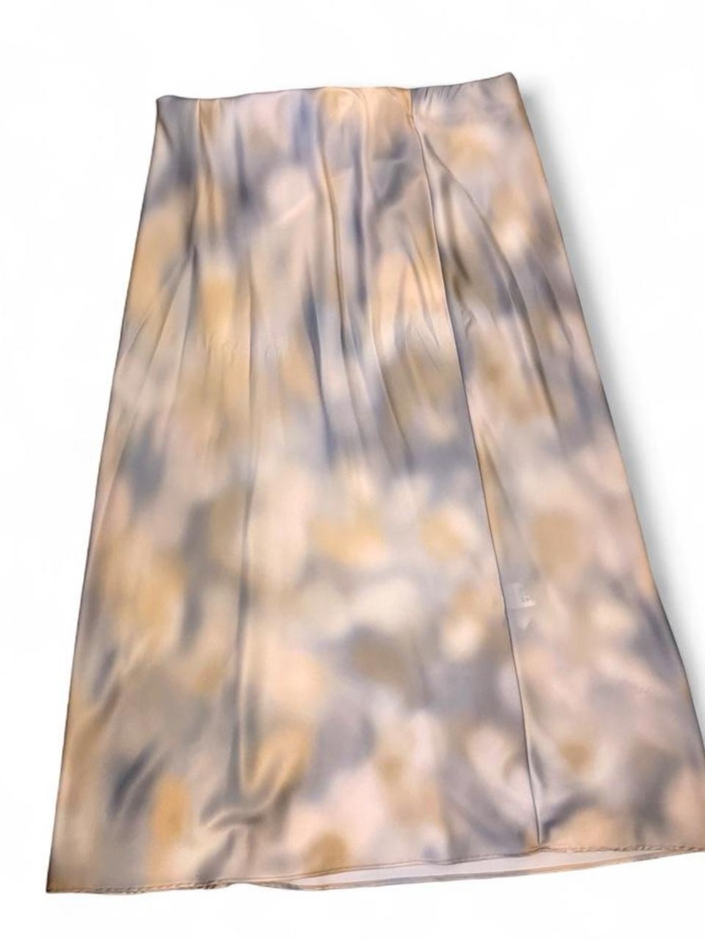 Zara Satin Midi Skirt in Soft Gray and Cream with Pale Yellow Wash